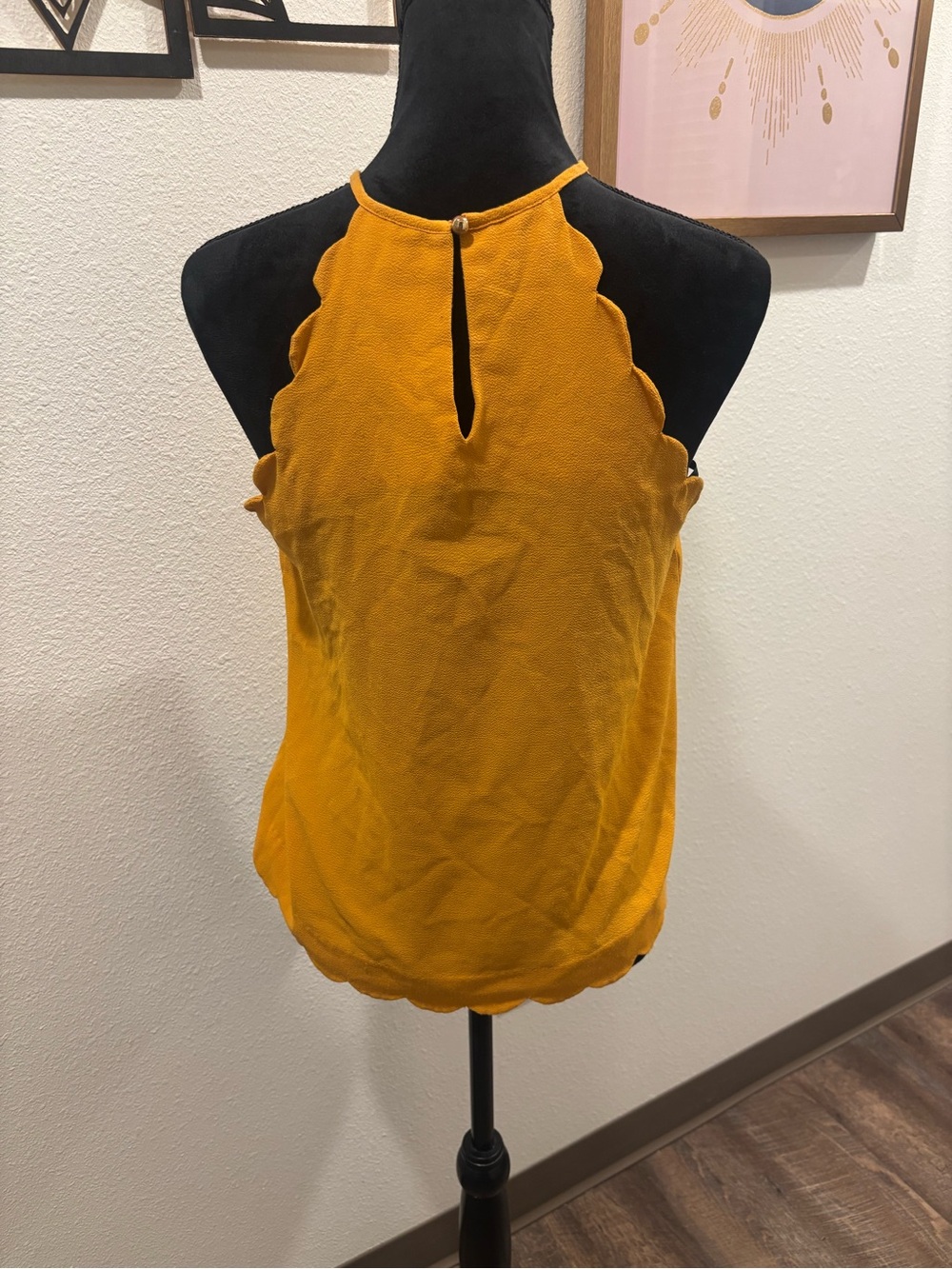 Sweet Wanderer Mustard Scallop-Edge Halter Camisole